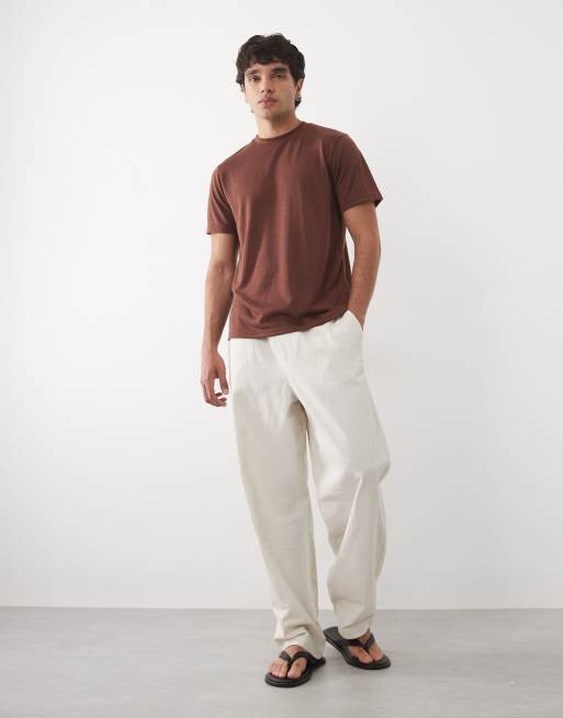 ASOS DESIGN – Brun t-shirt i linneliknande tyg och regular fit, 4 av 5