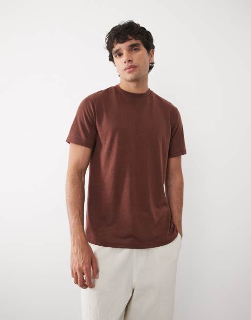 ASOS DESIGN – Brun t-shirt i linneliknande tyg och regular fit, 5 av 5