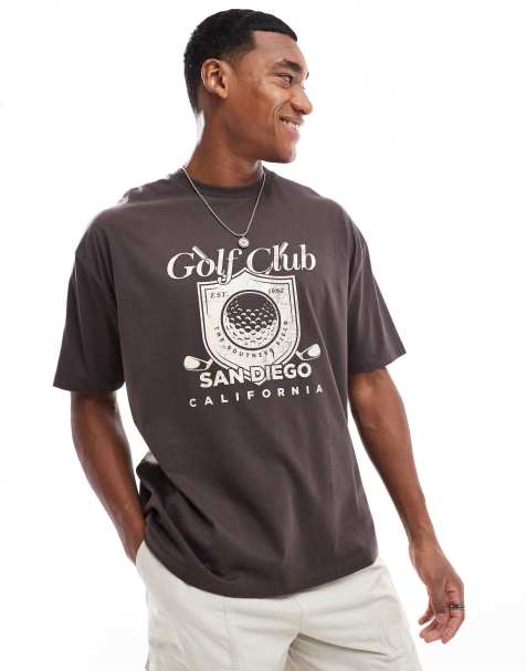 ASOS DESIGN – Brun t-shirt i oversize med golftryck framtill - view 1
