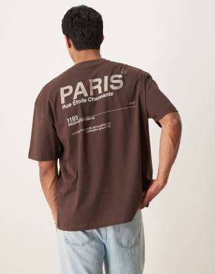 ASOS DESIGN – Brun t-shirt i oversize med texttryck - view 1
