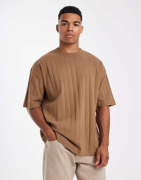 ASOS DESIGN – Brun t-shirt i oversized fit med ribbad textur - view 1