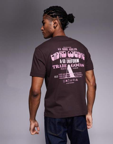 ASOS DESIGN – Brun t-shirt med boxig passform och texttryck - view 1