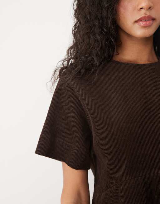 ASOS DESIGN - Brun T-shirt-minikjole i fløjl, 3 af 4