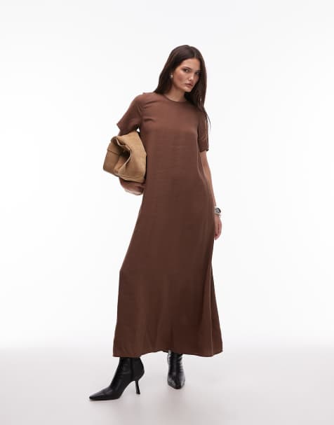 ASOS DESIGN – Brun t-shirtklänning i modal med utställd design - view 1
