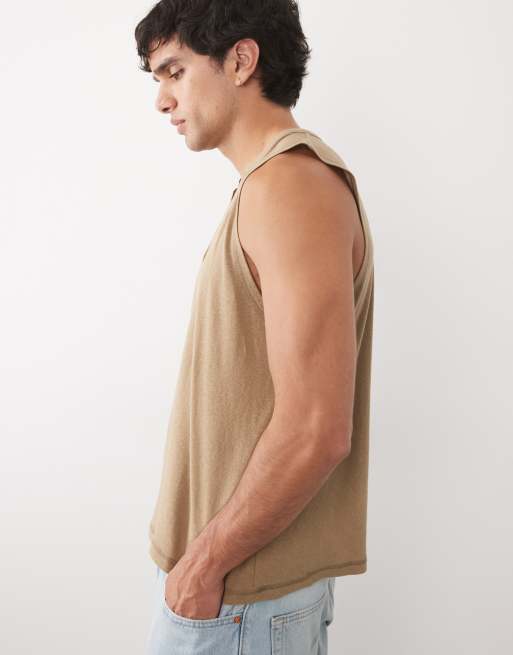 ASOS DESIGN - Brun tanktop med V-hals i hørrigt stof i Regular Fit, 4 af 5