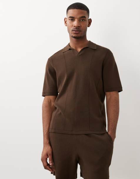 ASOS DESIGN – Brun, tätstickad pikétröja med avslappnad passform, del av set - view 1