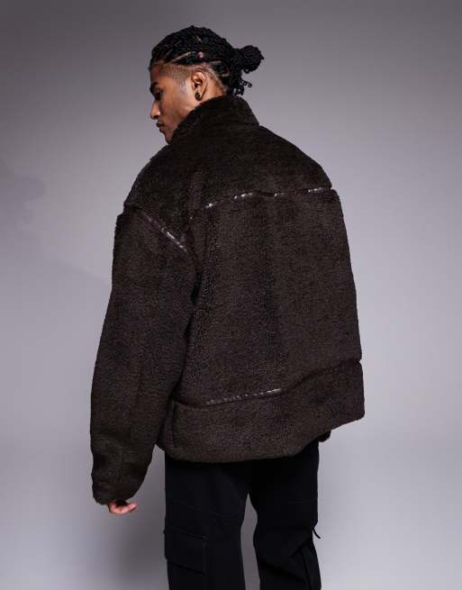 ASOS DESIGN – Brun teddyjacka i oversize med ståkrage, 3 av 5