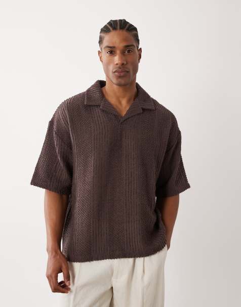 ASOS DESIGN – Brun, texturerad pikétröja i oversize med boxig passform - view 1