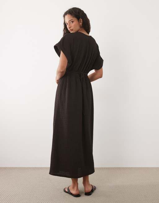 ASOS DESIGN – Brun, texturerad, vid midiklänning i jersey, 4 av 4