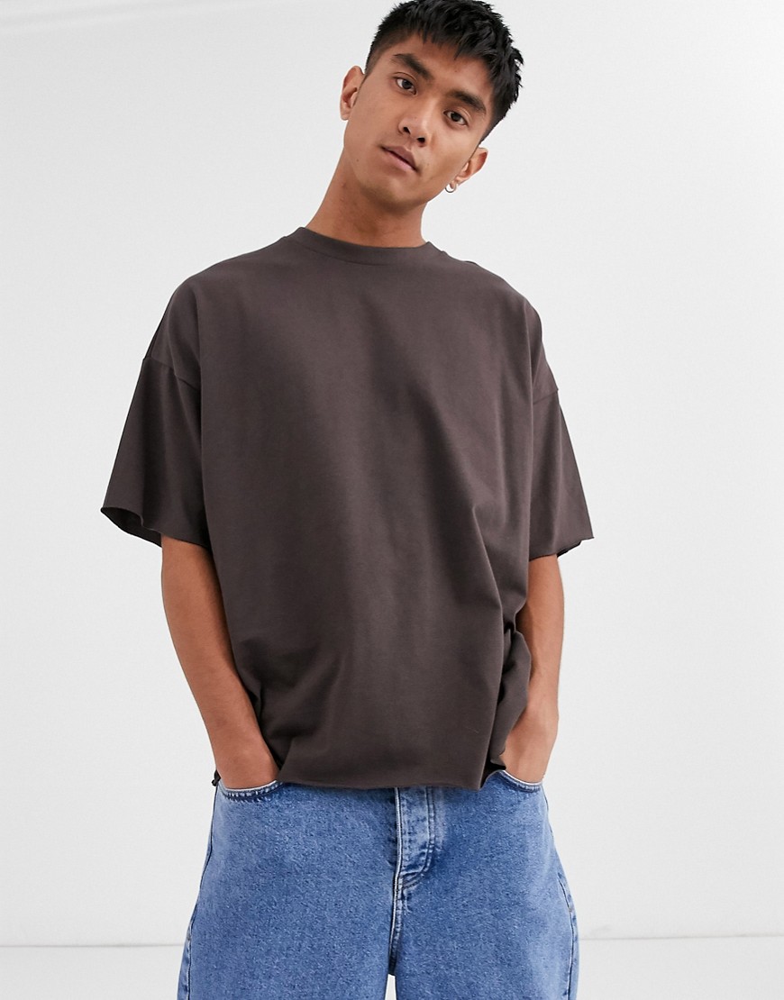 ASOS DESIGN – Brun, tjock t-shirt i ekologiskt material med rund halsringning och oversize-passform