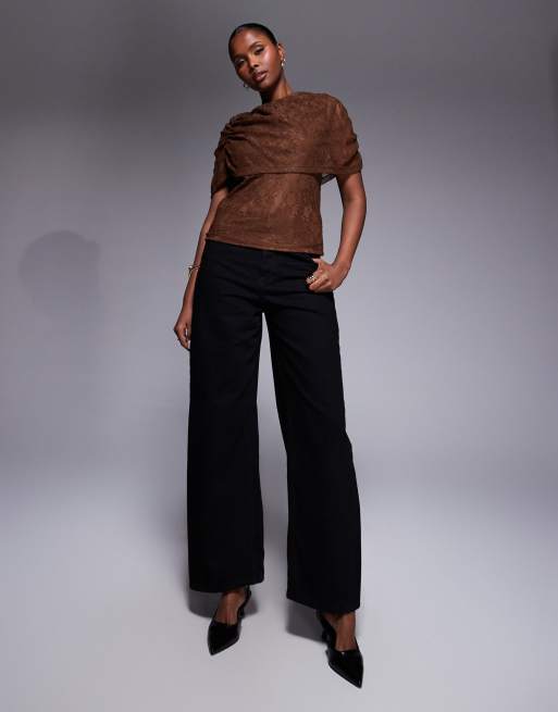 ASOS DESIGN - Brun top i blondemateriale med kappelag yderst, 4 af 4