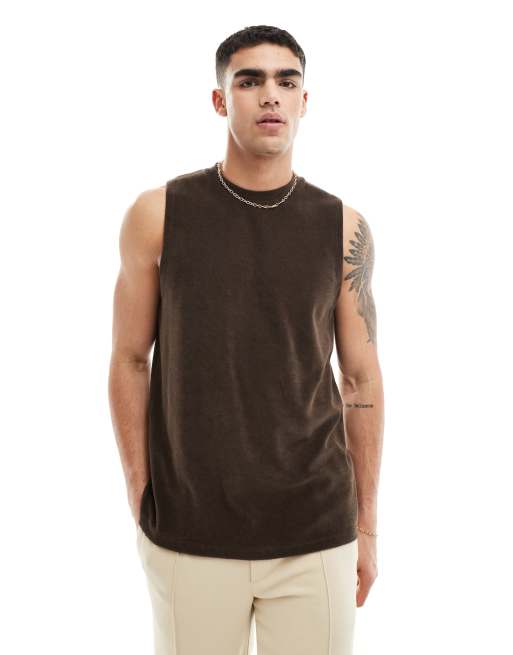 ASOS DESIGN - Brun top i frotté i standard pasform