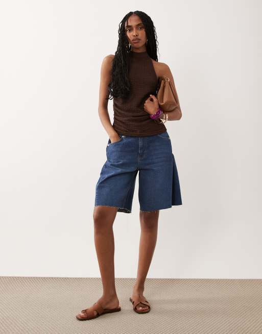 ASOS DESIGN - Brun top med halterneck, rynkede sider og tekstur - Del af sæt, 3 af 4