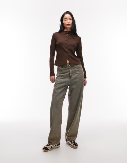 ASOS DESIGN - Brun top med lange ærmer og knapper foran, 2 af 4