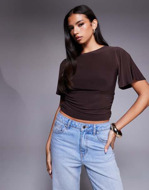 ASOS DESIGN – Brun topp med volymärmar och indragen midja - view 1