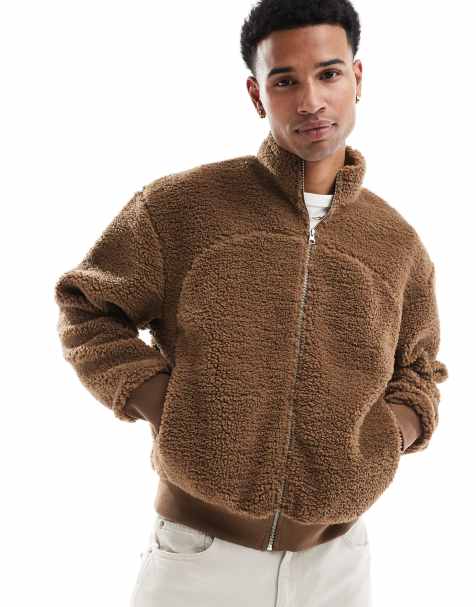 ASOS DESIGN – Brun träningsjacka i teddy och boxig oversize passform med dekorativ söm - view 1