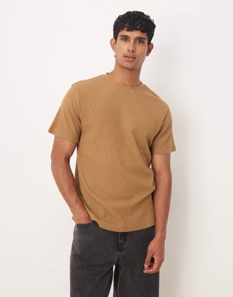 ASOS DESIGN – Brun, våffelstrukturerad t-shirt med rund halsringning - view 1