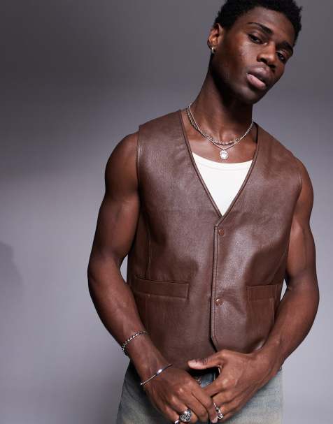 ASOS DESIGN - Brun vest i imiteret læder - view 1