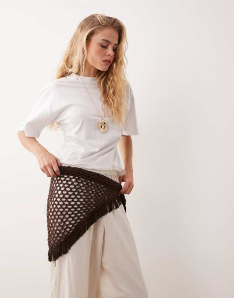 ASOS DESIGN – Brun, virkad omlottkjol med fransar - view 1