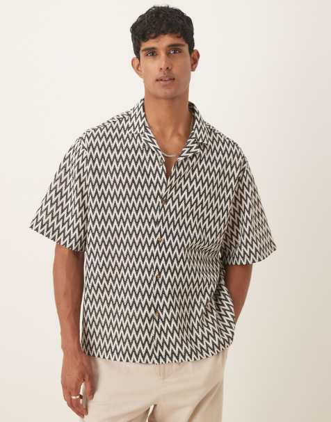ASOS DESIGN – Brun, virkad skjorta i oversize och boxig passform med bowlingkrage - view 1