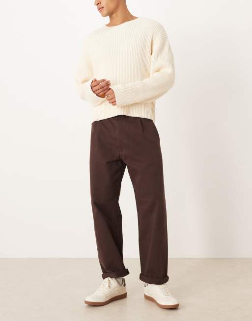 ASOS DESIGN – Bruna, avslappnade, avsmalnande byxor med upprullad fåll, 2 av 5