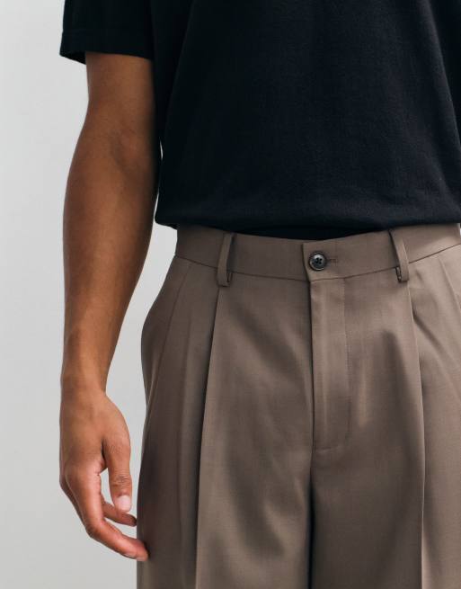 ASOS DESIGN – Bruna, avsmalnande, somriga yllebyxor i oversize med veck, 5 av 5