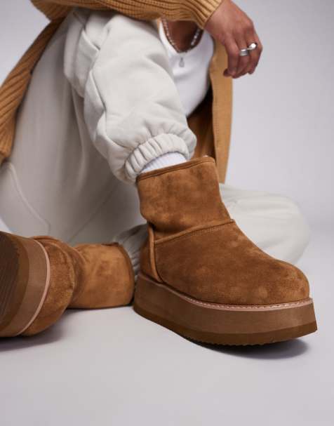 ASOS DESIGN – Bruna boots i mockaimitation med grov sula i dra på-modell - view 1