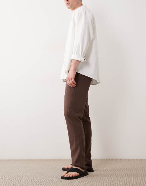 ASOS DESIGN – Bruna byxor i linnemix, 3 av 5
