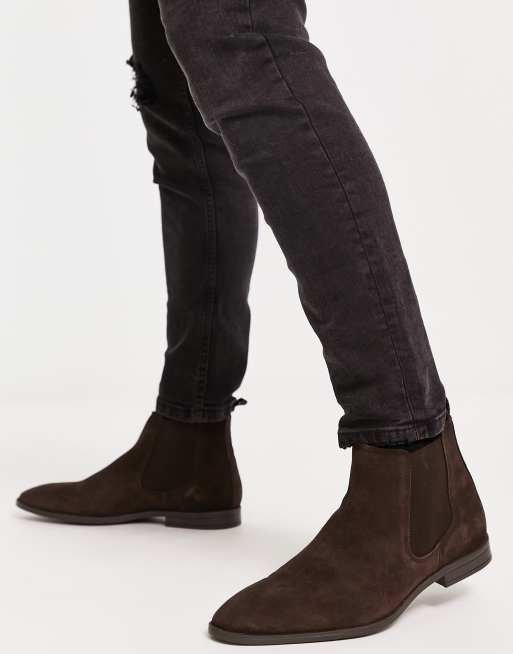 ASOS DESIGN – Bruna chelseaboots i mocka med svart sula