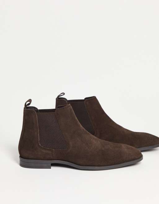ASOS DESIGN – Bruna chelseaboots i mocka med svart sula