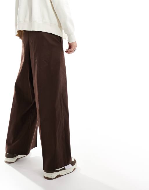 ASOS DESIGN – Bruna finbyxor i linnemix med extra vida ben, 3 av 5