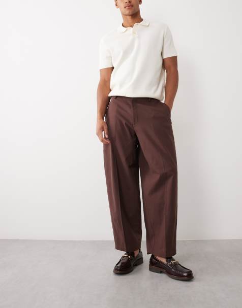 ASOS DESIGN – Bruna finbyxor i linnestil med skärp och barrelben - view 1