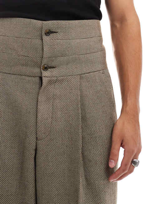 ASOS DESIGN – Bruna finbyxor med vida ben, mikrotextur och kontrasterande midjeband, 3 av 5