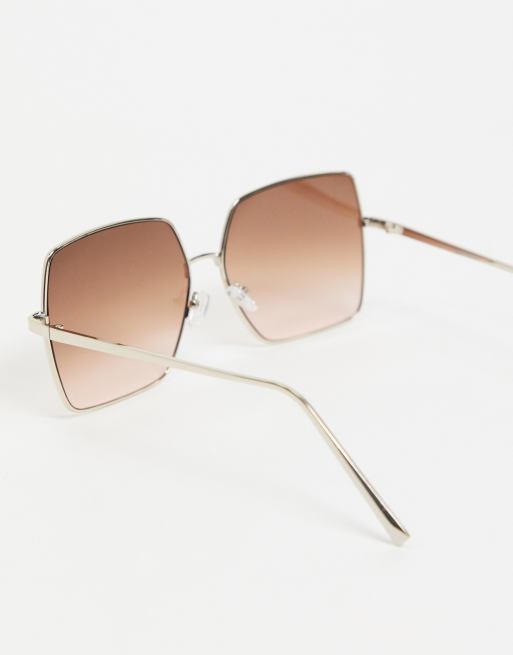 ASOS DESIGN – Bruna fyrkantiga solglasögon i 70-talsstil och oversize med metallbågar, 2 av 4