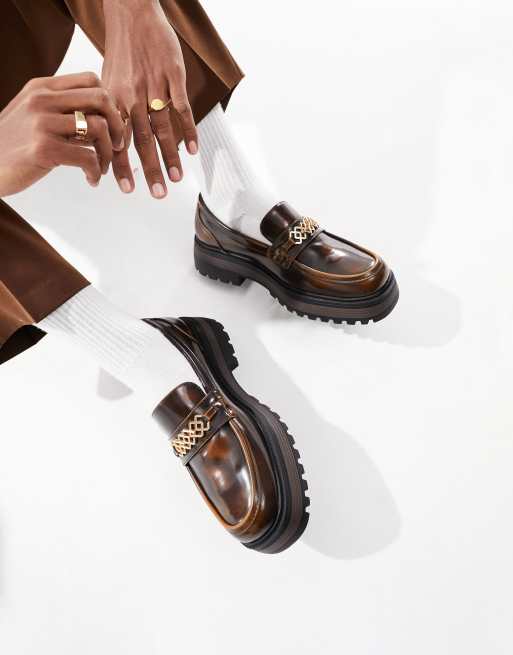 ASOS DESIGN – Bruna grova loafers i läderimitation