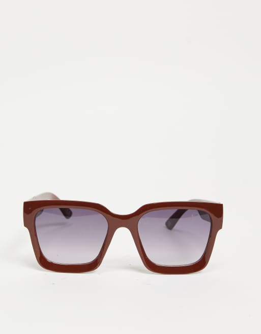 ASOS DESIGN – Bruna grova och fyrkantiga solglasögon med blank finish, 3 av 4