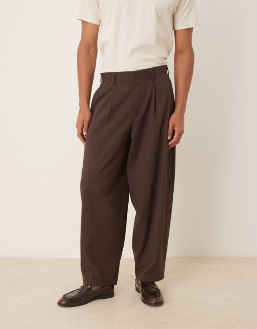 ASOS DESIGN – Bruna kostymbyxor med barrelben i flanell, del av kostym, 2 av 5