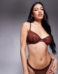 [ASOS DESIGN] ASOS DESIGN Bruna lace underwired bra with satin binding in chocolate-Blue 38C Chocolate