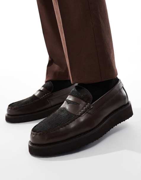 ASOS DESIGN – Bruna loafers i läder med fuskpälsdetalj - view 1