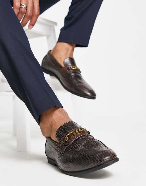 ASOS DESIGN – Bruna loafers i läderimitation med ormskinnseffekt