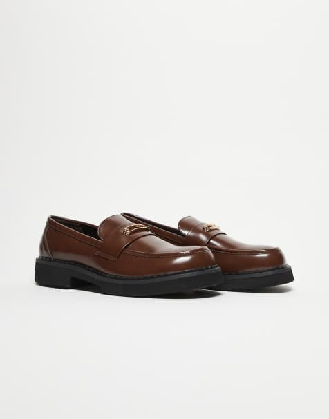 ASOS DESIGN – Bruna loafers med guldfärgad detalj - view 1