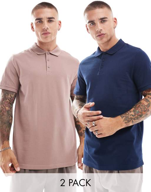 ASOS DESIGN – Bruna, marinblå pikétröjor, 2-pack