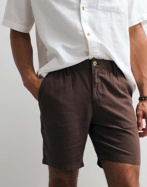 ASOS DESIGN – Bruna, medellånga shorts i linnemix med smal passform, 3 av 5