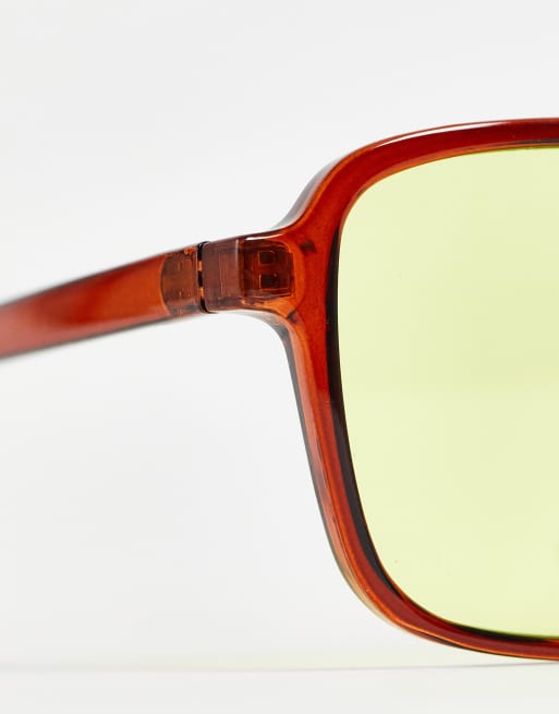 ASOS DESIGN – Bruna pilotsolglasögon med gula glas , 4 av 4