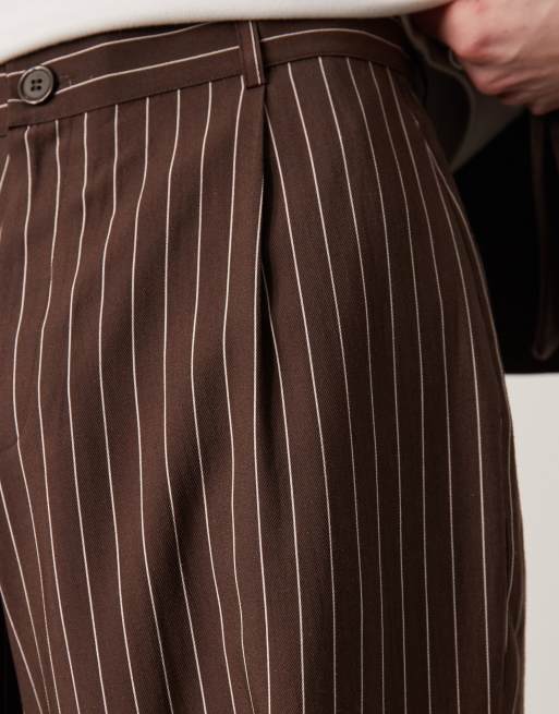 ASOS DESIGN – Bruna, randiga finbyxor med vida ben och uppvikt nederkant, 3 av 5