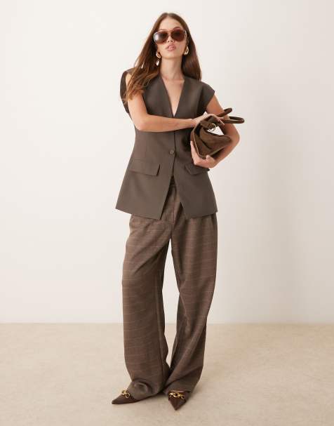 ASOS DESIGN – Bruna, rutiga byxor med avslappnad passform - view 1