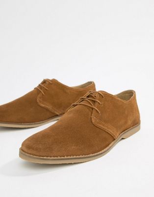 ASOS DESIGN – Bruna skor i mocka med snörning och naturlig sula-Guldbrun