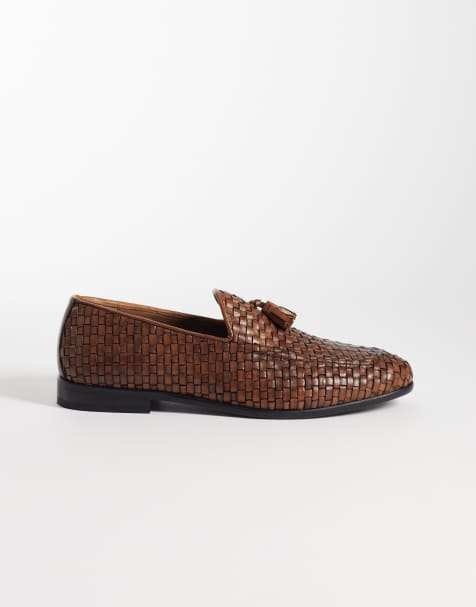 ASOS DESIGN – Bruna, smala loafers i vävt läder med tofsar - view 1