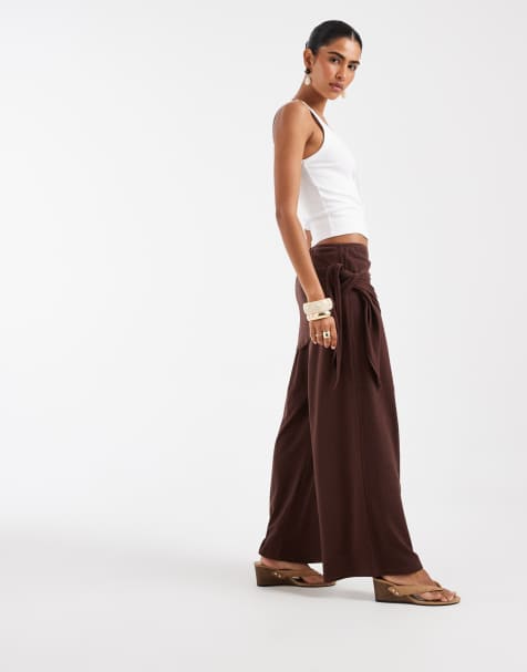 ASOS DESIGN – Bruna, texturerade byxor med sarongdetalj, del av set - view 1