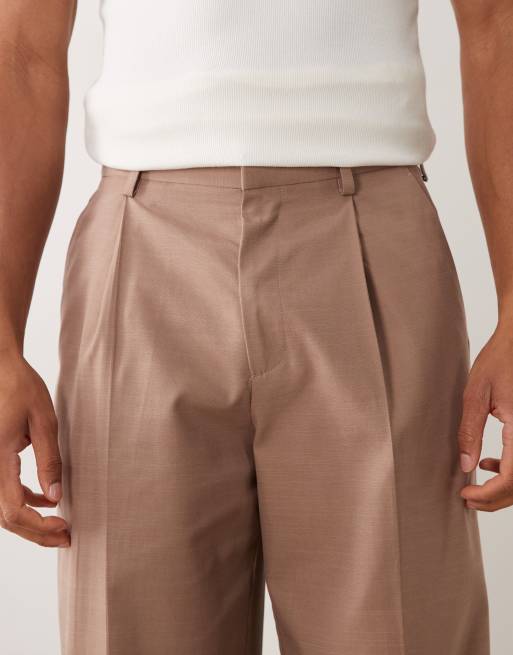 ASOS DESIGN – Bruna, texturerade, somriga finbyxor i bomull med vida ben, 4 av 5